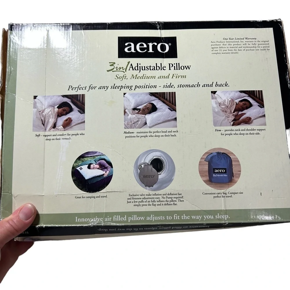New Aero 3 In 1 Adjustable Pillow BNWOT Open Box.